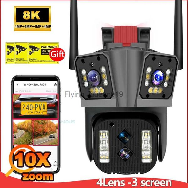 CCTV-Objektiv 8k 16MP WiFi-Kamera für den Außenbereich, 360-Grad-Anzeige, vier Objektive, Dual-Screen-Überwachungskamera, 10-facher Zoom, Mini-Videoüberwachung, P2P-CCTV-IP-Kamera YQ230928