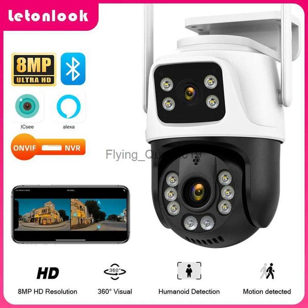 CCTV Lens 360 WiFi 4K 8MP Çift Lens Kamera IP66 İnsan Algılama Güvenlik Kamera Sistemi Açık NVR ICSEE Video IP Kamera Alexa YQ230928