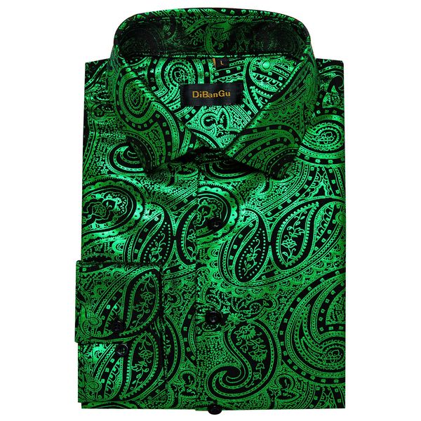 Мужские классические рубашки Зеленый Пейсли Позолота для мужчин Повседневные топы с длинными рукавами Роскошный свадебный смокинг для выпускного вечера Социальная рубашка Блузка Одежда 230927