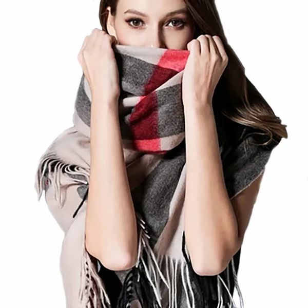 Шарфы брендовый клетчатый женский шарф кашемировая шаль зимний теплый плащ толстое одеяло с бахромой праздничный подарок 230928