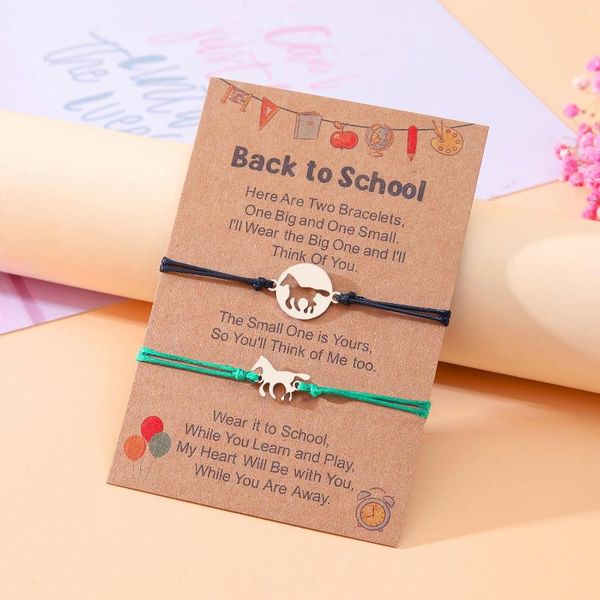 Браслеты-подвески «Снова в школу», браслет из нержавеющей стали, лошадь, веревка для мамы-дочери, родителя-ребенка, мультяшная открытка