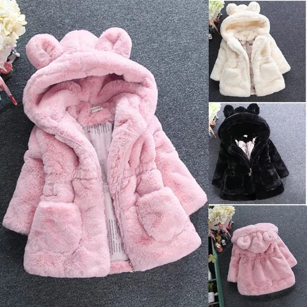 Jaquetas Inverno Bebê Meninas Roupas Faux Fur Fleece Casaco Pageant Jaqueta Quente Xmas Snowsuit 1-8Y Outerwear Com Capuz 230928