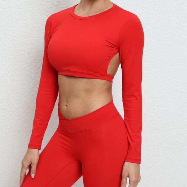 Camicie attive Yoga Gym Top Donna Manica lunga Crop sportivo per con imbottitura Reggiseno sportivo Lycra Donna Abbigliamento sportivo Rosa Rosso Blu Nero 2023
