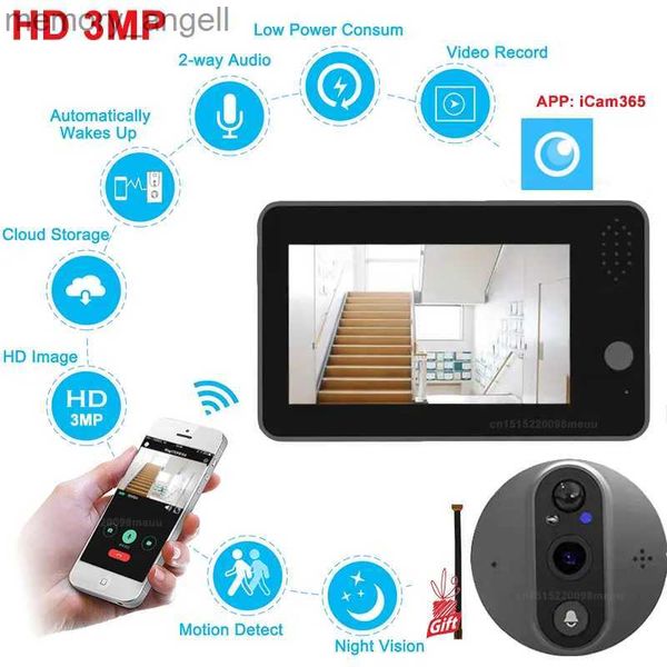 Campanelli Videocitofono 3MP Campanello Smart Home Spioncino Campanello per porta Telecamera di sicurezza wifi 4.3 pollici HD Night PIR campanello di chiamata wireless per IOS Andriod YQ230928