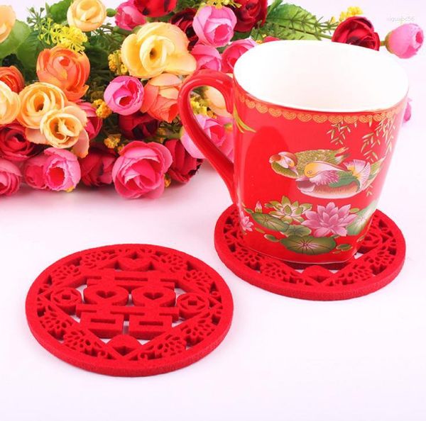 Tapetes de mesa 500 peças, estilo chinês tradicional, porta-copos duplos de felicidade, tecido não tecido, decoração de casamento, lembrança de festa sn1126