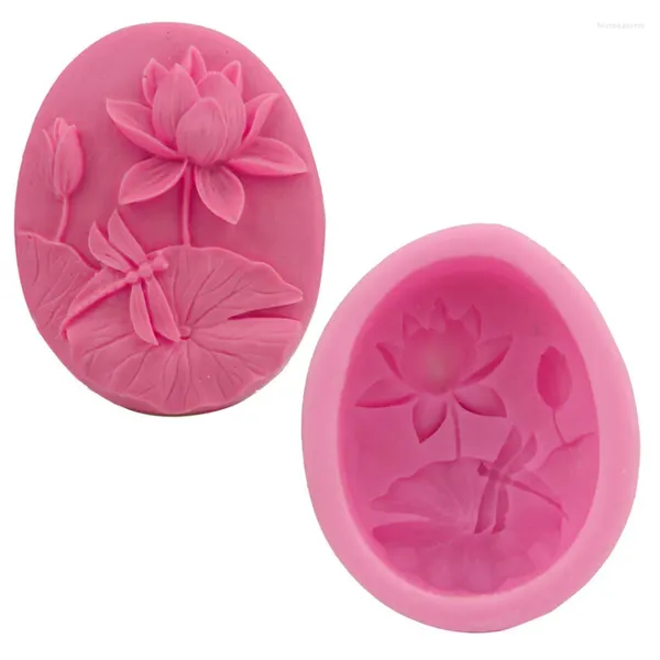 Moldes de cozimento 3d molde de lótus para sabão artesanal fazendo diy silicone gesso ornamentos decoração de bolo moldes folha libélula