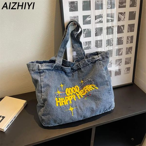 Einkaufstaschen Vintage Denim Umhängetasche für Frauen Ästhetische Tragetasche Y2k Tasche für Mädchen Coole kausale Handtaschen Denim Messenger Shopper Jean Bag 230927