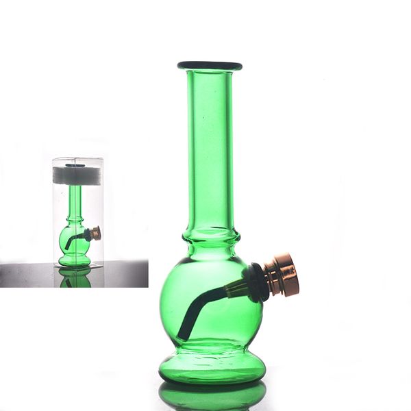 Atacado verde mini hookah protable mais novo vidro água dab rig bong tabaco fumar cachimbo com downstem tigela de metal