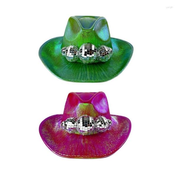 Berretti Cappello da cowboy unisex per tutti gli abbinamenti per adulti con palla da discoteca Nightclub Bar Glitter per uomo Donna che balla