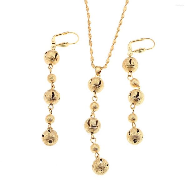 Halskette Ohrringe Set Afrikanische Lange Vergoldete Perlen Kugeln Anhänger Halsketten Tropfen Für Frauen Mädchen Mode