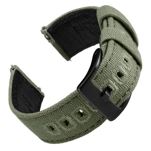 Uhrenarmbänder EACHE Stoff-Canvas-Echtlederarmbänder mit Schnellverschluss-Federsteg, grünes Segeltuchband291O