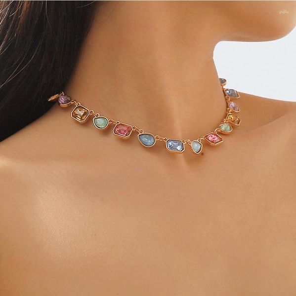 Girocollo Ailodo Collana di cristalli geometrici colorati per le donne Elegante regalo per ragazze di gioielli di moda per feste di matrimonio