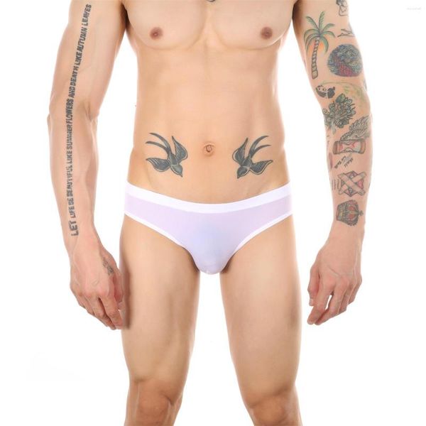 Cuecas masculinas de seda gelo gay deslizamentos lingerie secagem rápida cintura baixa briefs verão refrescante e respirável sexy roupa interior