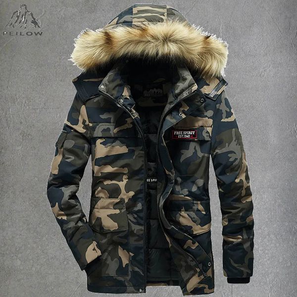 Herren Daunenparkas Herren Winter Outdoor Skijacke Schnee Warm Camouflage Parkas Mantel Herren Outwear Lässige Kapuze Wasserdicht Dicke Fleece Parkas Herren 230927