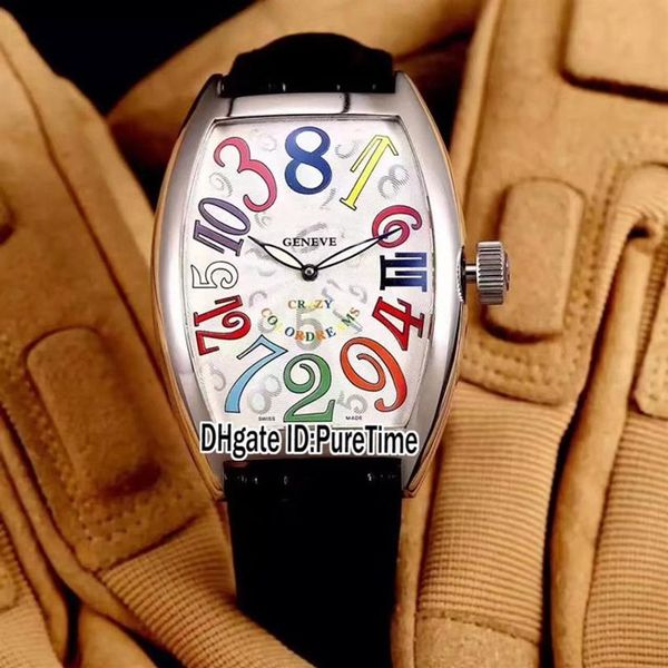Crazy Hours 8880 CH COL DRM Стальной корпус Серебряный циферблат Цветной номер Марка Автоматические мужские часы Часы с черным кожаным ремешком Hight Qualit300e