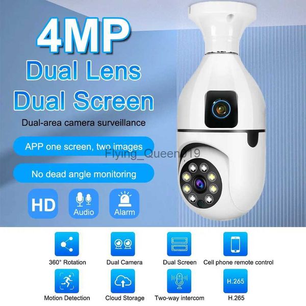 CCTV Lens 4MP WiFi E27 Ampul Gece Görme Kamera İzleme Tam Renk Otomatik Vücut İzleme 4x Dijital Zoom Video Güvenlik İzleme YQ230928