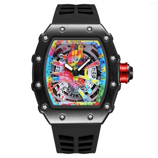 Relojes de pulsera Moda Hombres Relojes de cuarzo Kongo 68-01 Graffiti Dial Fecha automática Luminoso Mano Banda de silicona Reloj de pulsera deportivo