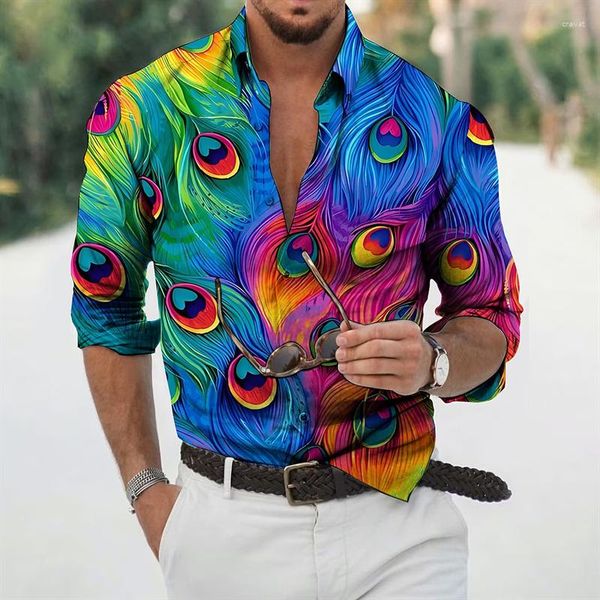 Мужские повседневные рубашки, модные удобные рубашки с рисунком перьев из высококачественной ткани для уличных спортивных вечеринок, весна-лето 2023, большие размеры
