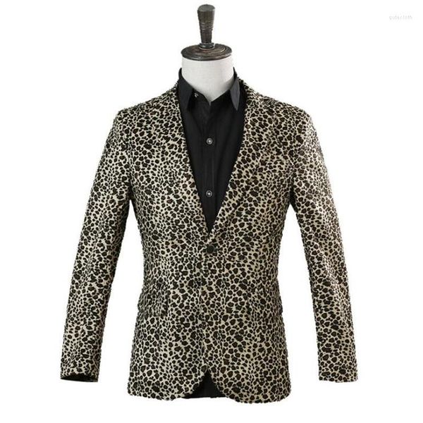 Erkek Suitler Erkek Leopard Tasarımları Maskulino Homme Terno Stage Kostümler Şarkıcılar için Ceket Blazer Dans Kıyafetleri Ceket Yıldız Tarz Elbise