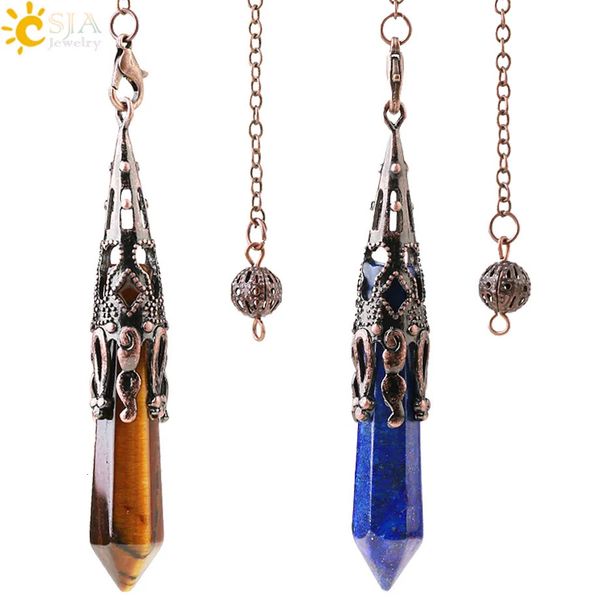 Ожерелья с подвесками CSJA, хрустальный маятник для гадания, биолокация, драгоценный камень, античная бронза, кварцевые гадальные маятники Pendulo Pendules G883 230928