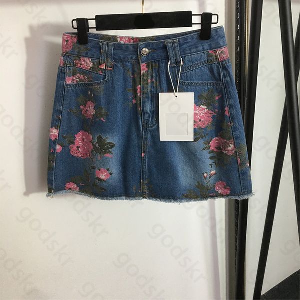 Flor impressão sexy denim saia feminina pacote de moda hip saia cintura alta perna larga shorts jeans minissaia