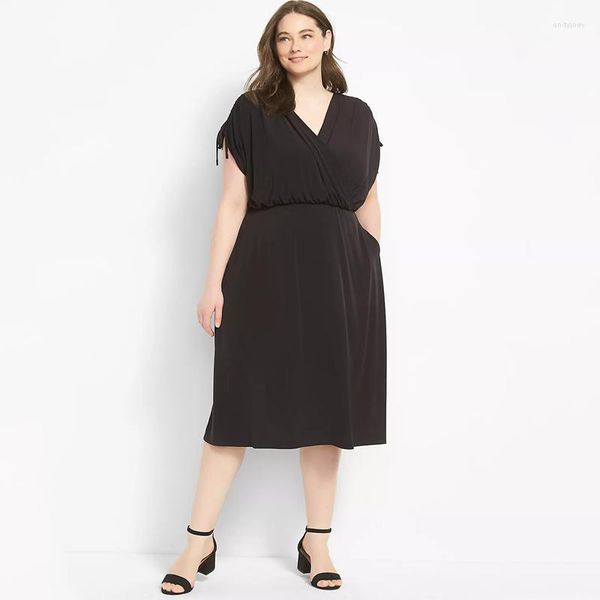 Plus size vestidos sobrepeliz pescoço elegante verão ruched vestido feminino cintura elástica midi envoltório feminino grande festa casual 7xl