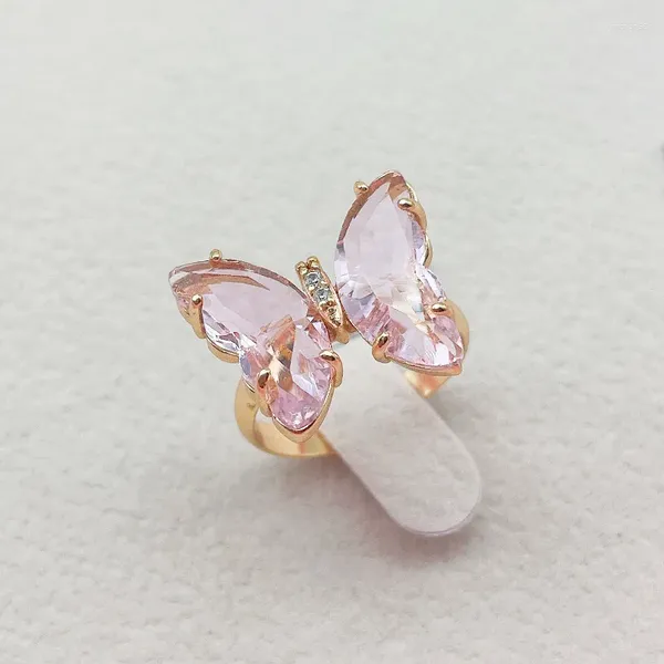 Eheringe Weiß Rosa Lila Grün Kristallbänder Niedlicher Tierschmetterling Für Frauen Goldfarbe Öffnung Zeigefinger Ring Schmuck