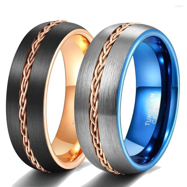 Anéis de casamento NUNCAD 8mm Anel de carboneto de tungstênio cúpula dupla cor incrustada faixa de fio de aço para homens