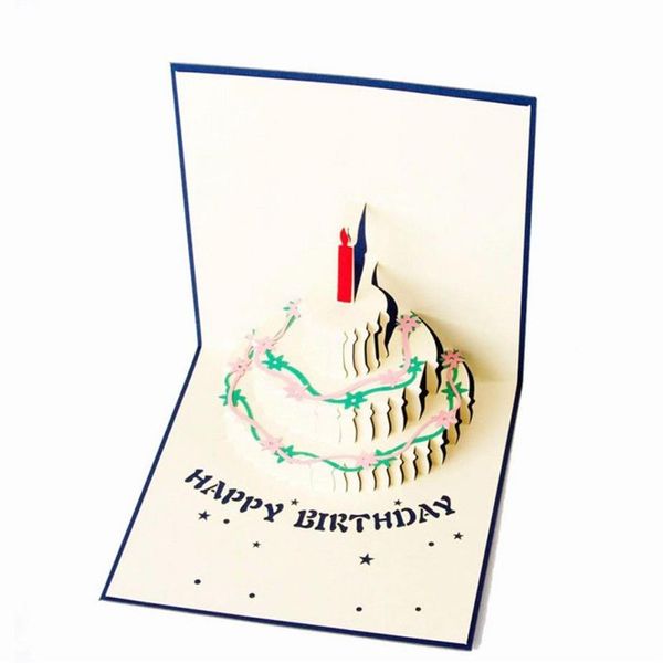Todo-mais novo bolo de aniversário 3d papel corte a laser pop up cartões postais feitos à mão cartões de presente personalizados fontes de festa273z