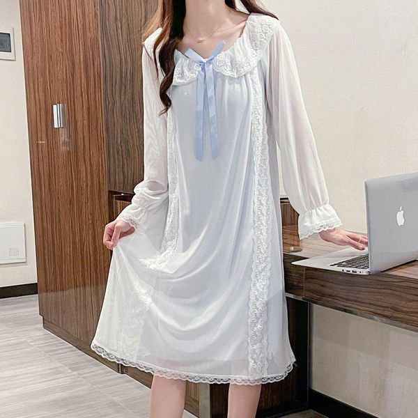 Mulheres sleepwear 2023 primavera outono renda malha princesa estilo camisola sexy camisola com sutiã saia longa casa roupas