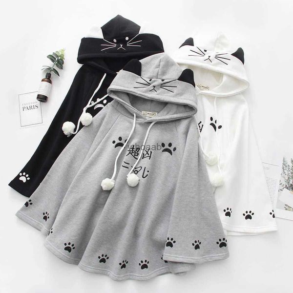 Frauen Nette Harajuku Übergroßen Mit Kapuze Fleece Pullover Mantel Kawaii Mädchen Lose Gothic Katze Klaue Druck Femme YQ230928