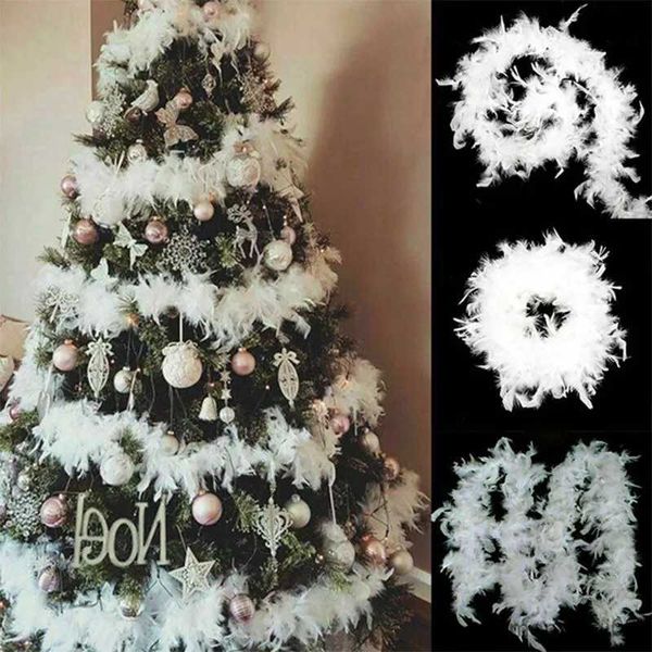 Noel Süslemeleri Doğal Tüy Strip Noel Şerit Partisi Çelenk Dekor Noel Ağacı Beyaz Diy Craft Düğün Malzemeleri R230928