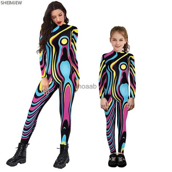 Família combinando roupas pai-filho manga longa sexy bodysuit combinando roupas 3d impresso purim cosplay venha zentai terno muscular yq230928