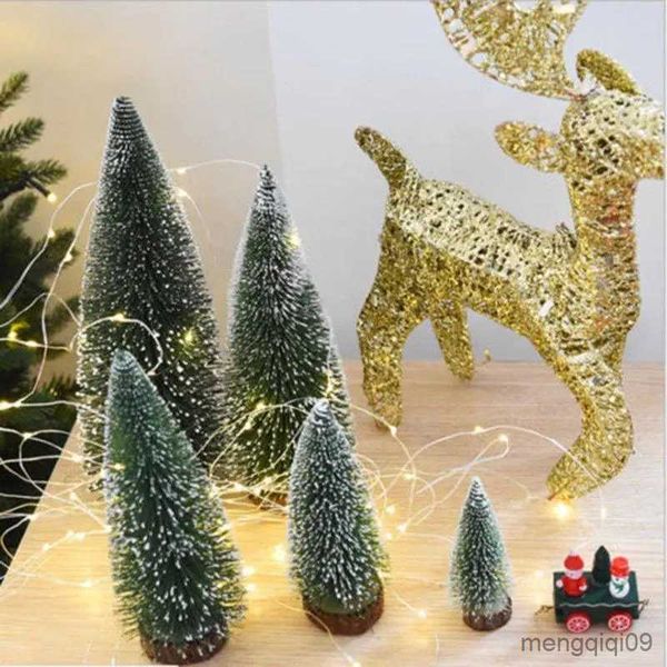 Decorazioni natalizie 5 pezzi Piccolo albero di Natale decorato in pino su seta sisal Mini addobbi per albero di Natale blu-verde oro argento e rosso