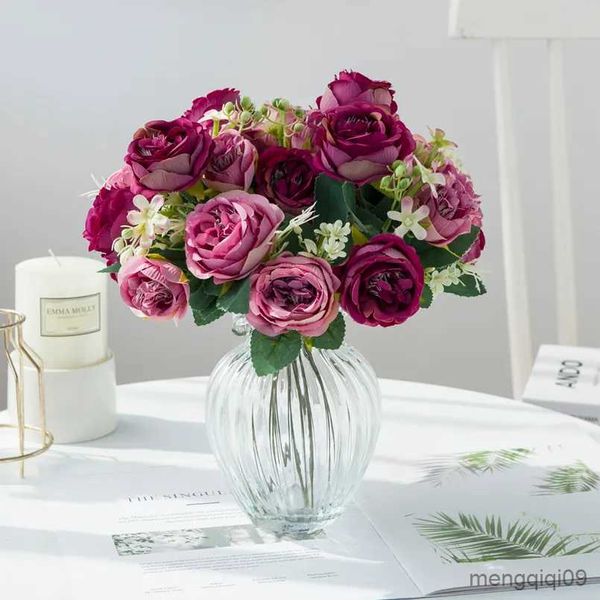 Decorazioni natalizie Vaso di fiori artificiali per accessori decorativi per la casa Album di nozze Peonia Scatola di caramelle Composizione Bouquet di rose di seta natalizie