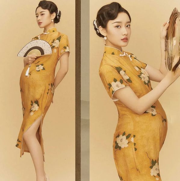 Umstandskleider Schwangere Frauen Po-Kleidung bedrucktes Cheongsam Schwangere im chinesischen Stil altes Kostüm Studio schwangere Frauen China Kleidung 230927