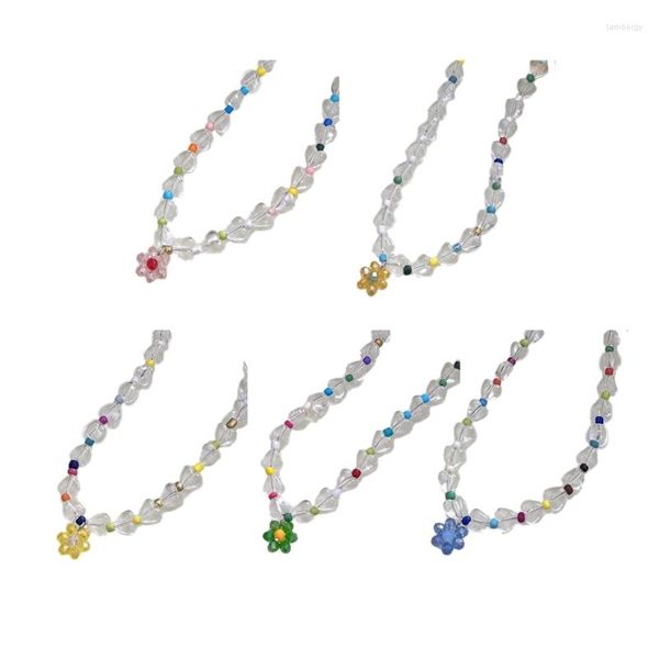Choker-Perlen-Halsketten für Damen, Blumen-Anhänger, künstliches Kristallmaterial
