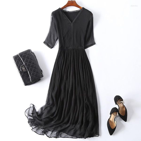 Бальные платья, летние женские элегантные шелковые халаты 2023, длинное платье с рукавами три четверти, черное милое платье миди, Vestido FCY