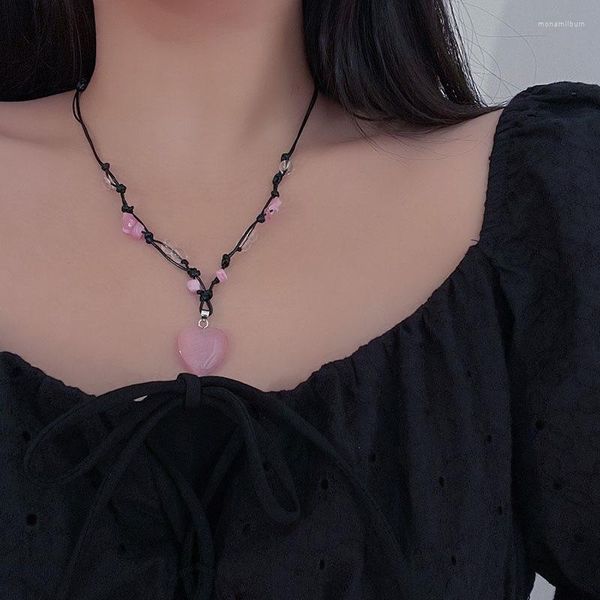 Pingente colares moda retro para mulheres artesanal jade rosa em forma de coração jóias design personalizado opala clavícula colar