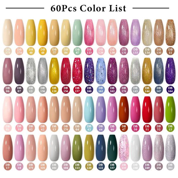 Kits de arte de unhas Mtssii 60pcs Color Gel Polish Set Glitter Lantejoulas Soak Off UV Semi Permanente Base Top Salon Kits 230927