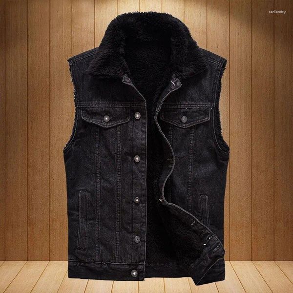 Gilet da uomo Jeans in cotone Gilet da uomo Moda senza maniche Giacca di jeans Inverno caldo Marchio maschile in pile Gilet da cowboy Hip Hop Streetwear