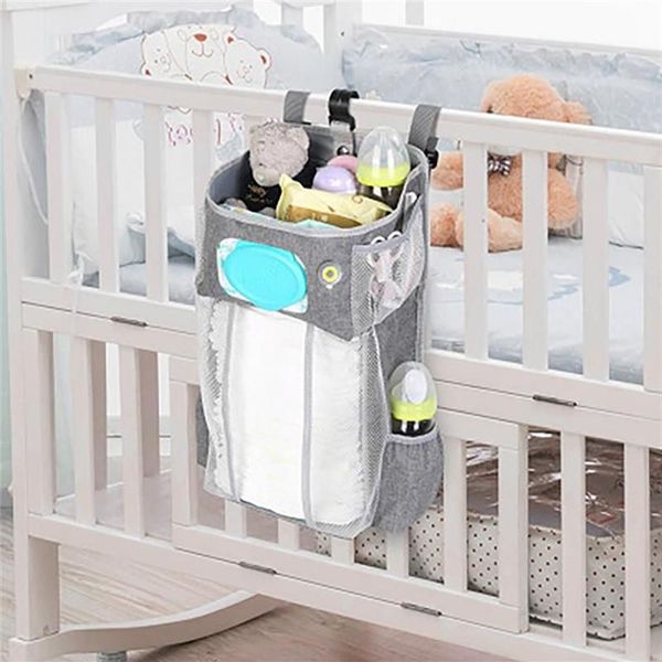 Cama de bebê pendurada, saco de armazenamento com luz noturna, organizador de berço para bolsas de fraldas nascidas, cama infantil, enfermagem266t