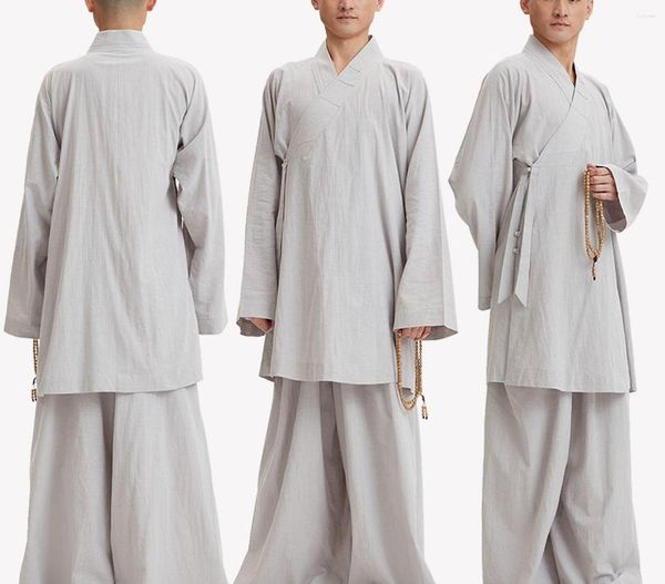 Roupas étnicas unissex algodão 6 cores azul / cinza de alta qualidade SummerSpring Shaolin Monk Ternos Zen Lay Uniformes Arhat Wushu