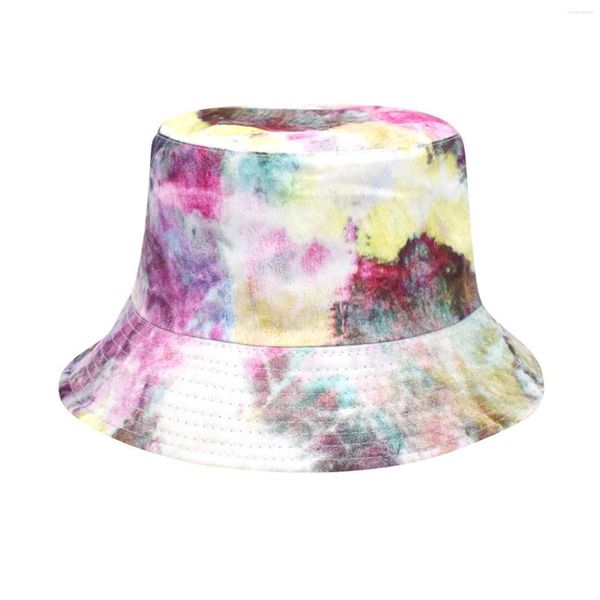 Largo Brim Chapéus Tie Dye Pescador Chapéu Feminino Dupla Face Primavera Verão Moda Bacia na Europa e América Caps para Fuzzy