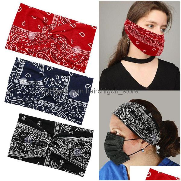 Haarschmuck Gesicht Ohrbügel Haarband Maske Ohrschnalle Elastisches Stirnband Lanyard Halter Sport mit Knopf Bandanas Drop Lieferung Prod Dhiqt