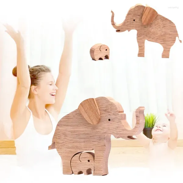 Figurine decorative Accessori per la casa Regalo da tavolo Madre e figlio in legno Elefante Ornamenti intagliati