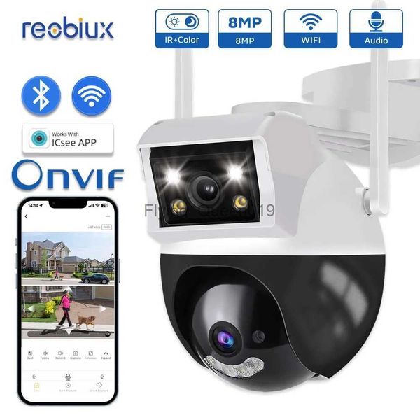 CCTV Lens Reobiux WiFi PTZ Kamera 8mp Çift Ekran 3.6mm+6mm IP Cam Açık Gözetim Kamerası H.265 Çift Lens Güvenlik Koruması Cam YQ230928