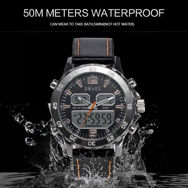 Sportuhren, wasserdicht, echte Dual-Display-Quarz-Armbanduhren, Cool Man Clock Fashion Smart Digital Watch LED Herren 12812396
