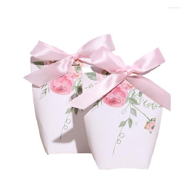 Geschenkpapier 25/50PCS Rosa Rose Pralinenschachtel Kraftpapier Hochzeitsbevorzugung Schokolade Gehobener Boxex für Geburtstag Babyparty Party Pakcing Dekor