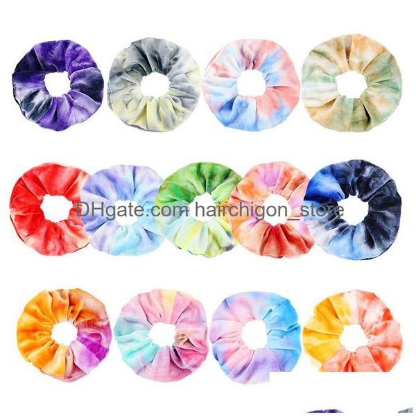 Acessórios de cabelo 9 cores Ins Veet Scrunchies Tie Dye Band Stretchy Rainbow Hairbands Mulheres Loop Holder Meninas Drop Delivery Produtos DHPJE
